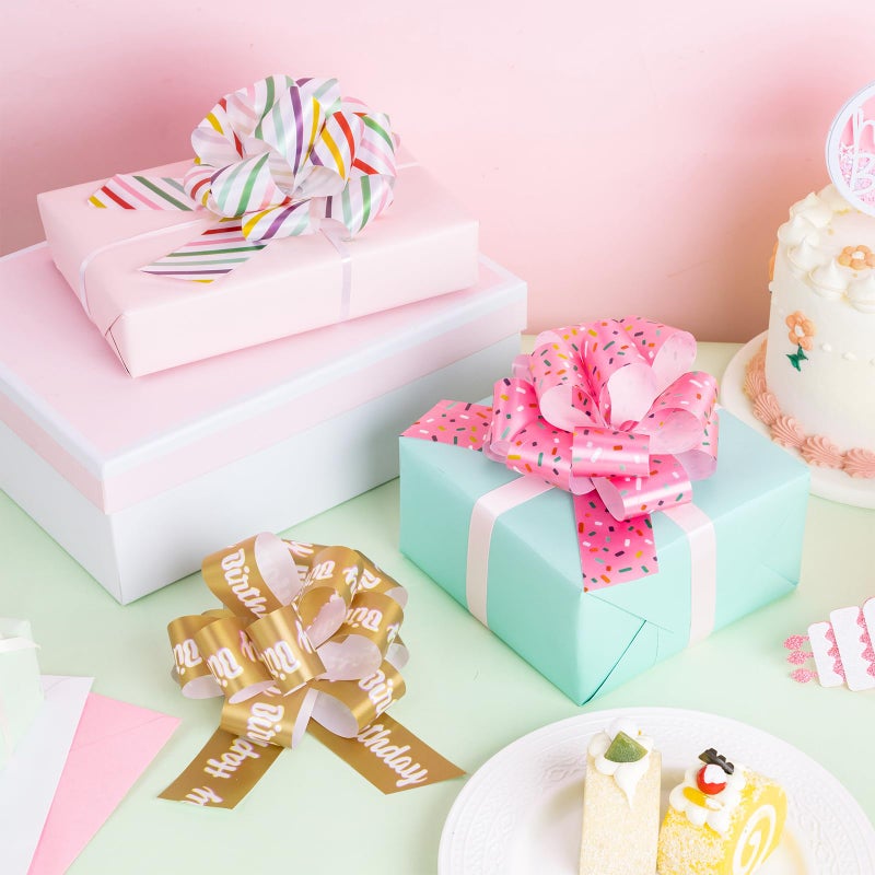LeZakaa 12PCS Birthday Pull Bows with Ribbon - Cupcake  Rainbow and Candles Design - Perfect for Gift Wrapping  Florist  Bouquet  Basket - Image 3